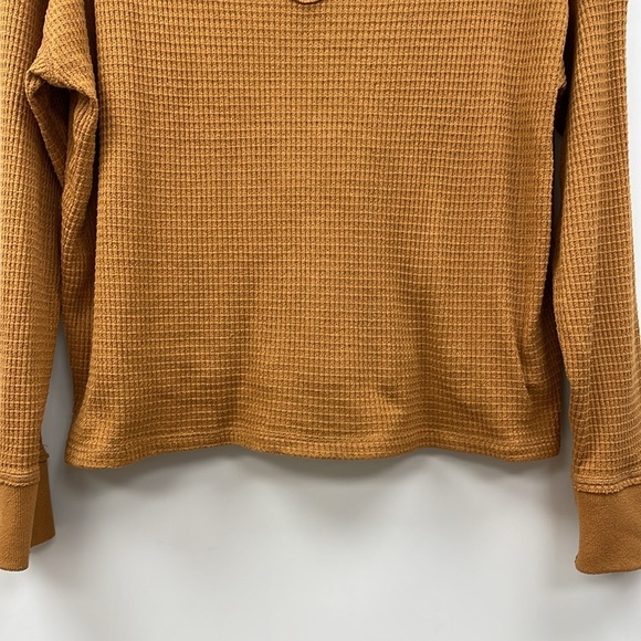 American Eagle Thermal Waffle Knit Oversized Slouchy V-Neck Shirt Brown Medium - Picture 3 of 7